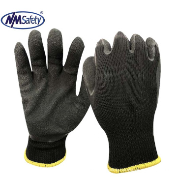 NMSAFETY 10 gauge black polyester liner coated black latex palm work industrial Gloves wrinkle finish EN388 2142X